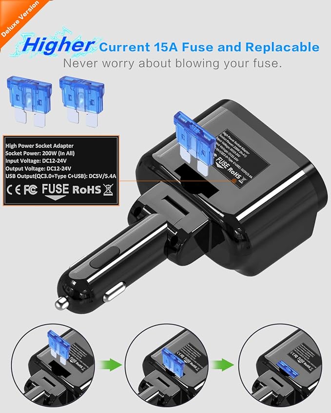 SUPERONE 200W 2-Socket Cigarette Lighter Splitter Power Adapter, USB C Car Charger with 20W Power Delivery 3.0 & QC 3.0 for iPhone 17/16 Pro Max/15/14/13/12/11 Pro/X/8, Samsung, Google Pixel and More