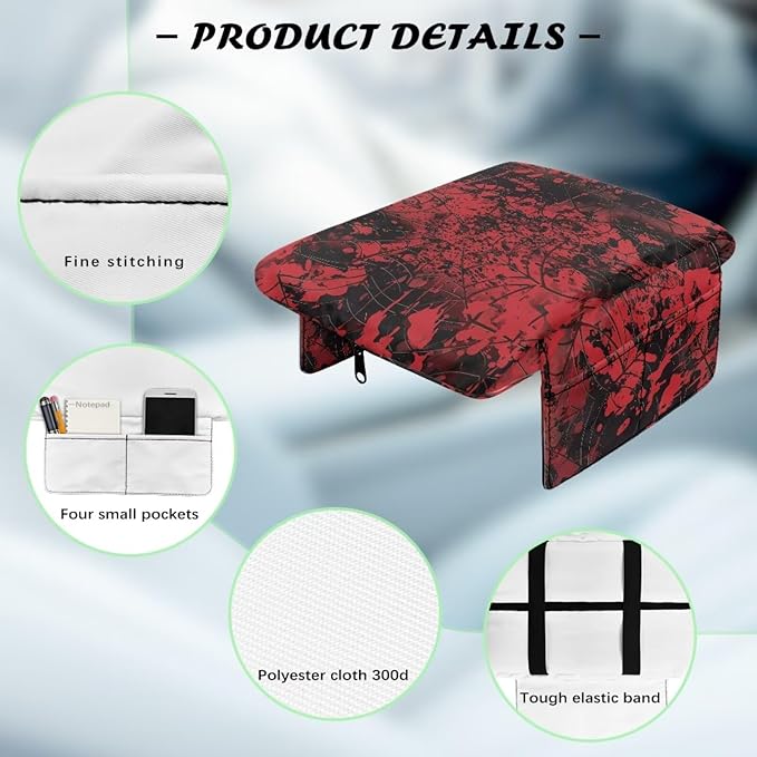 Wanyint Bloody Print Cobweb Auto Center Console Cover Armrest Seat Box Cover Protector with 4 Storage Bags Middle Console Pad Arm Rest Covering for Car Side Storage Box for Women Men