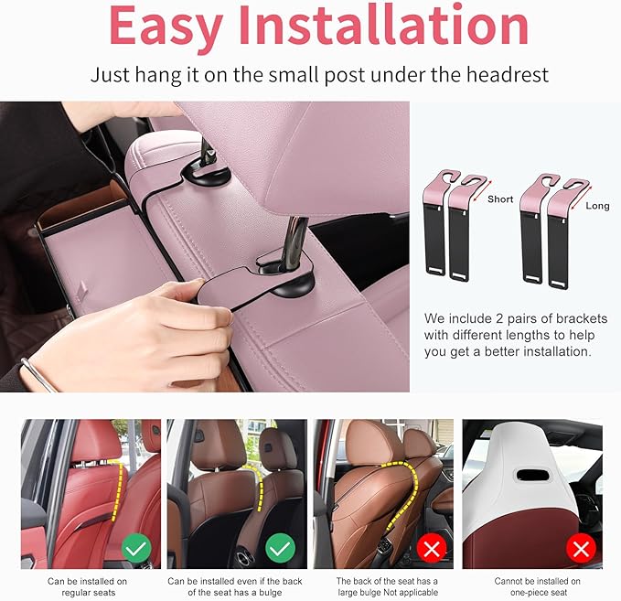 Car Rear Backseat Extra Multifunctional Drink Cup Holder Organizers with Tissue Storage Box Organizer & Hooks for Car Seat Back. Pink