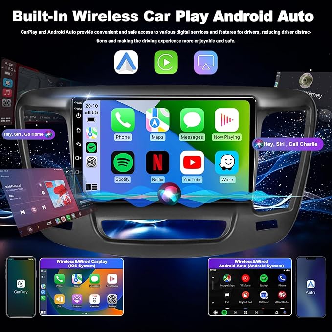 Upgrade Car Radio for Chrysler 200 200C 200S 2015 2016 2017, Android 13 System Chrysler 200C Stereo Wireless CarPlay & Android Auto, 9 Inch ISP TouchScreen, Bluetooth 5G WiFi GPS Navigation, 4Core 64G