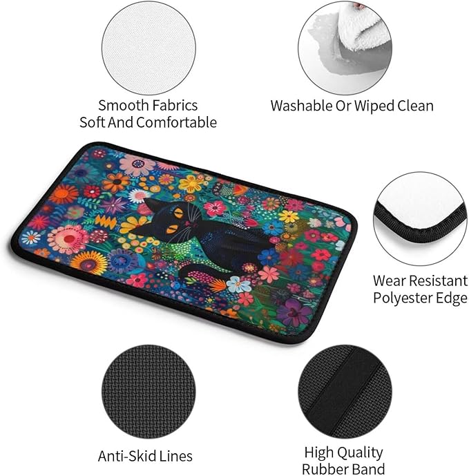 Cute Cat Floral Car Center Console Cover Cats Hippie Armrest Cover Cushion Boho Flower Car Armrest Pad Universal Car Interior Accessories Protector
