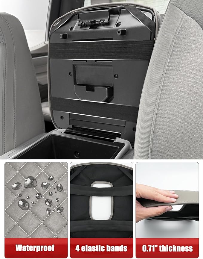 KBH Center Console Armrest Cover for 2019-2026 Chevy Silverado & GMC Sierra, Middle Console Lid Covering Protective Pad, PU Leather Accessories, Anti-Scratch, Gray (Fits Jump Seat Console Only)