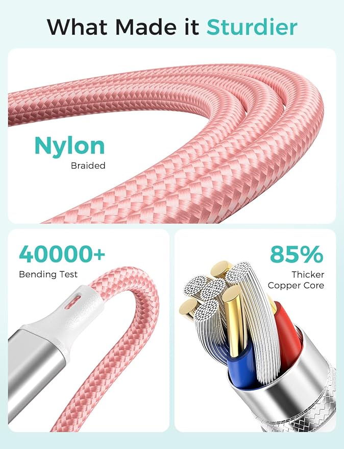 Amasuki Travel Essentials,4 in 1 for Apple Watch Charger/iPhone Charger/Multi Charging Cable,Vacation RV Camping Essentials,USB C/L/Micro Portable Charger for iWatch 11-1/iPhone 17-12,Car&Gift-Pink