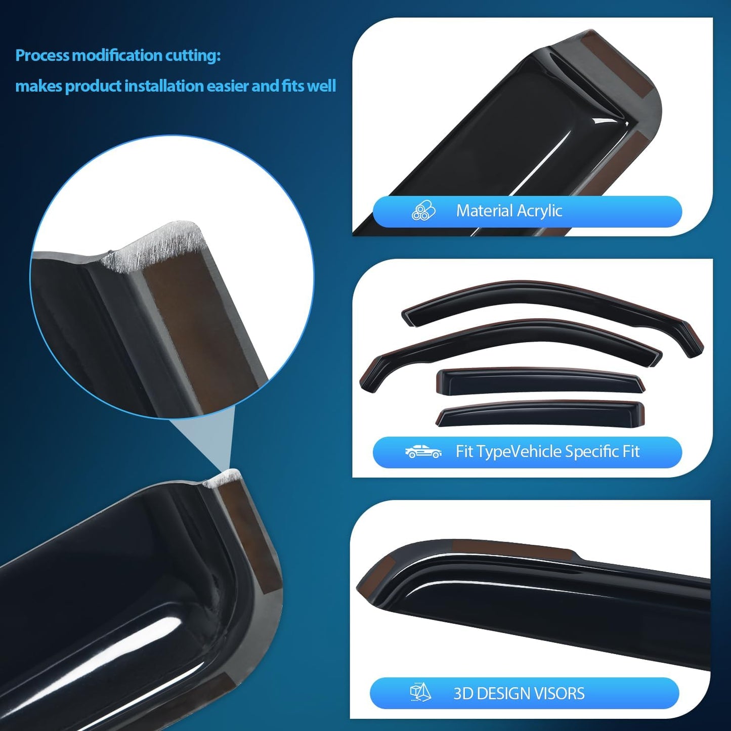 Nilight Durable in Channel Rain Guards for Honda Civic Hatchback HB LX Sport Touring EX-L 2022 2023 2024 Window Deflectors, Vent Window Visors-4pcs