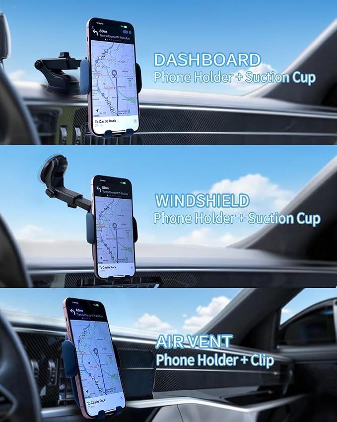 Wireless Car Charger, Auto-Clamping 3-in-1 Phone Mount - 15W/10W/7.5W Fast Charging Car Accessories Compatible with iPhone 16/15/14/13/12/11/Xs/XR, Samsung S23 Ultra/S22/S21/S20/S10+/S9(Blue)