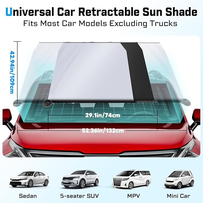 KUST Upgraded 2 Pack Retractable Automotive Sunshade Car Window Sunshades, Adjustable Auto Thickened Sunshade, Car Accessories for All Season, Black and Silver, Blocks UV Rays