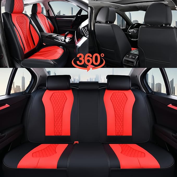 Coverado Seat Covers 2 Pack, Car Seat Covers Front Seats, Red Car Seat Cover, Waterproof Car Seat Covers, Car Seat Cushion, Front Leather Seat Protector Fit for Most Cars