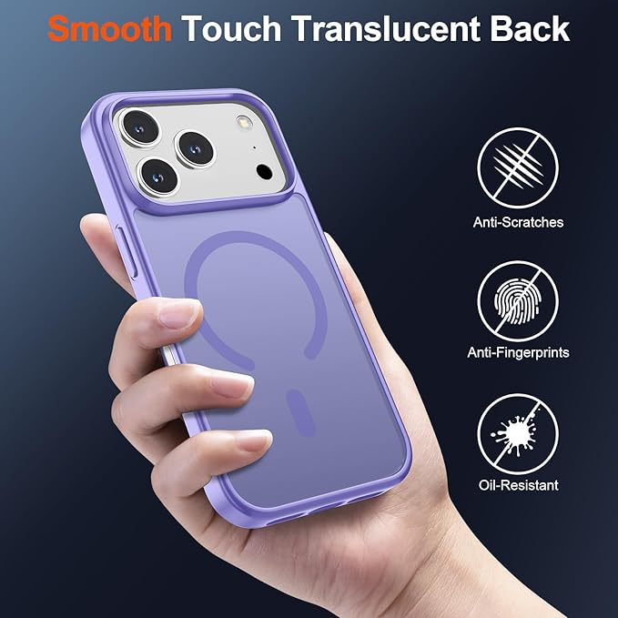 SUPFINE Magnetic for iPhone 17 Pro Case (Compatible with MagSafe)(Military Grade Drop Protection) Translucent Matte Shockproof with Anti-Fingerprint Phone Cover 2025,Purple
