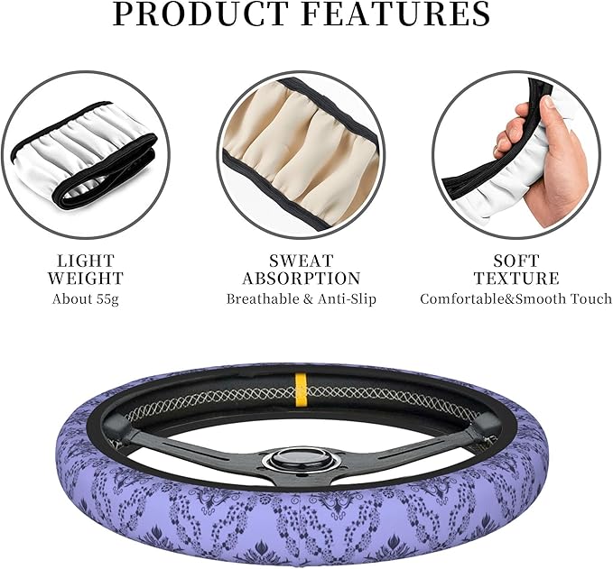 Car Steering Wheel Cover,Purple Non Slip Wheel Protector 15 Inch Elastic Car Accessories for Men Women