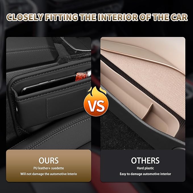 Kwak's Car Seat Gap Filler Organizer (2PC) – Fits 0.2"-1.2" Gap Premium Leather Car Console Organizer for Phone/Keys – Universal Front Seat Organizer for Car SUV Truck (Red)