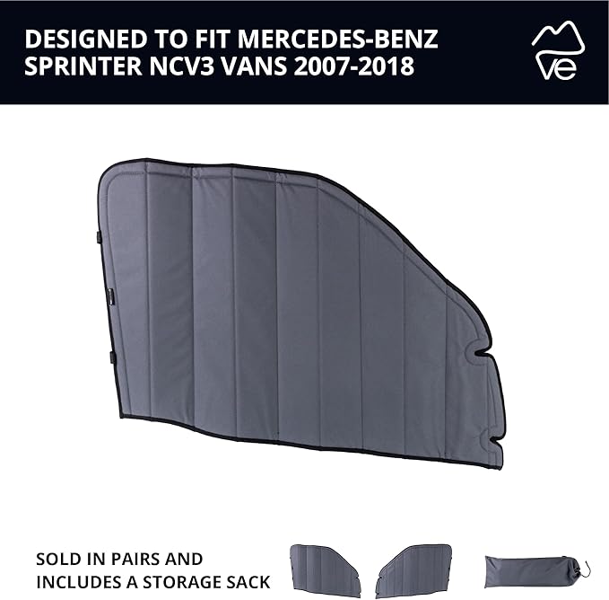 VanEssential Insulated Magnetic Blackout Front Door Window Covers (Pair) Designed for Mercedes-Benz NCV3 (Van Years 2007 to 2018) - Charcoal Gray