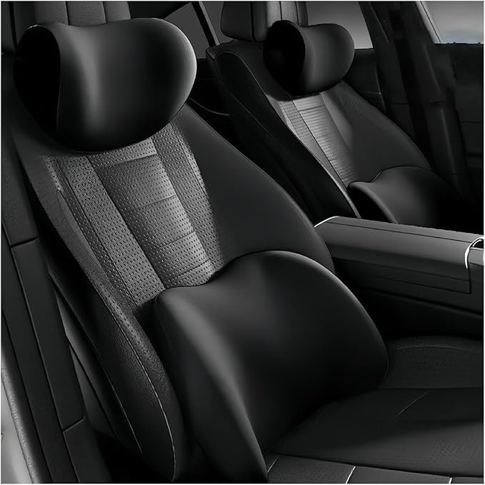 Car Lumbar Support Pillow and Car Neck Pillow Kit for BMW Z4 Z4M E85 E86 E89 G29 E52 20i 30i M40i, Car Seat Neck Back Rest Pillows, Ergonomic Car Seat Headrest & Lumbar Cushion,A Black