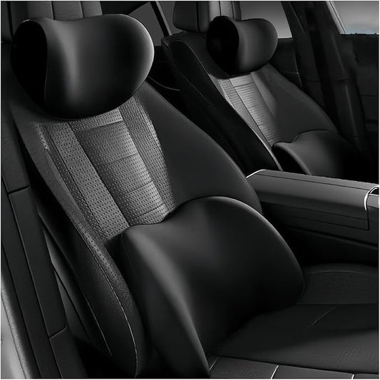 Car Lumbar Support Pillow and Car Neck Pillow Kit for Cadillac Lyriq V 2025 2026, Car Seat Neck Back Rest Pillows, Ergonomic Car Seat Headrest & Lumbar Cushion,A Black