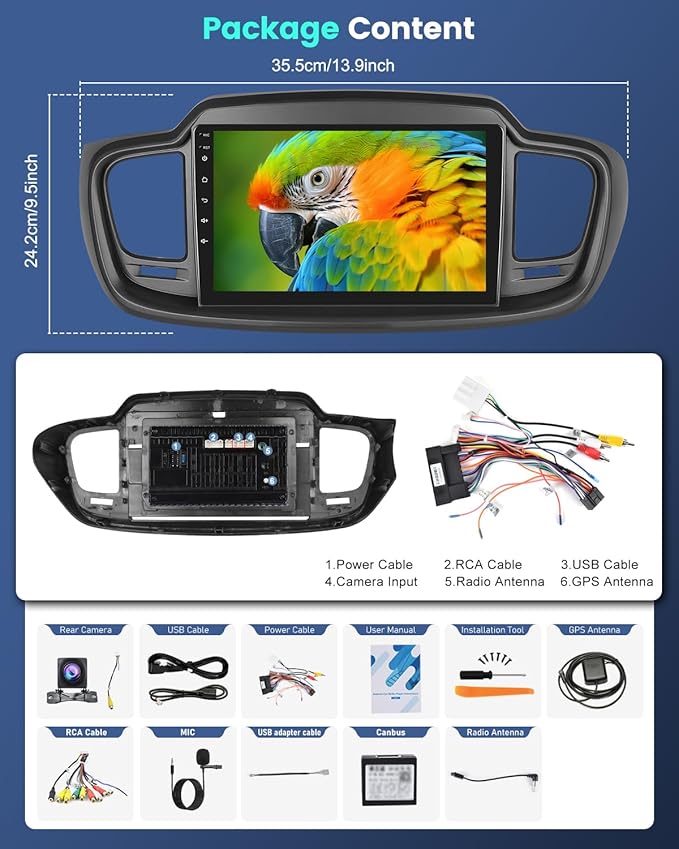 4+64G for KIA Sorento 2015 2016 2017 2018 2019 2020 (with Big Screen) Android Car Stereo with Wireless Carplay/Android Auto - 10 Inch Touchscreen Radio with 32EQ DSP/WiFi/GPS/SWC, AHD Rear View Camera