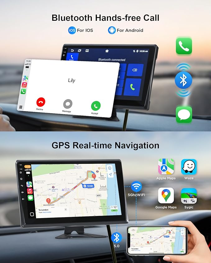 VOONOA RV Camera System with Carplay Android Auto, 5 1080P Wired Backup Camera & 10.1" HD Android 13 Touch Screen Parking Monitoring Navigation DVR BT for Semi Truck Trailer Camper Motorhome