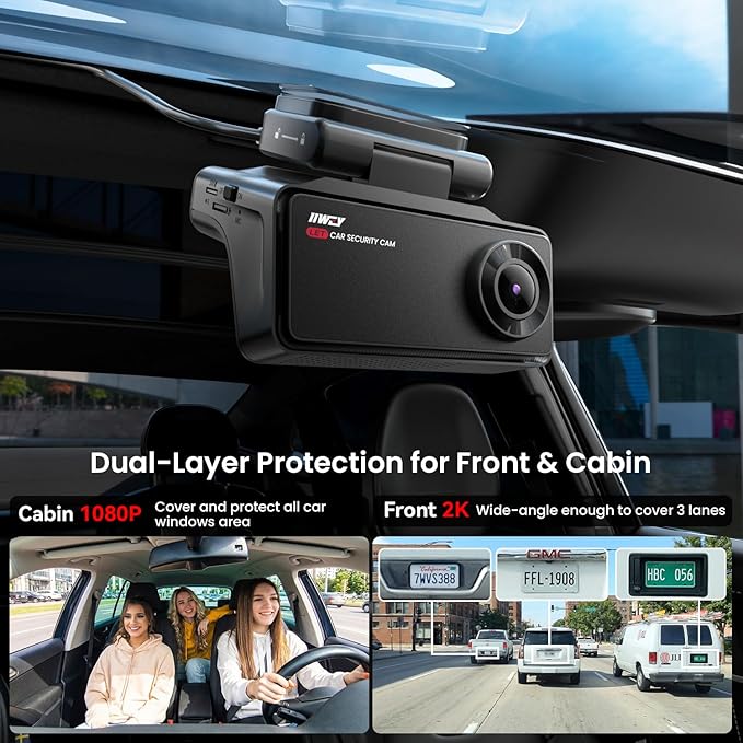 IIWEY 4G LTE Dash Cam with Live-Streaming, Anti-Theft Car Security Camera, Instant Alert via App, Cloud & SD Storage, 2K+1080P Front Inside, No Screen, IR Night Vision, 24/7 Parking Mode, GPS, OBD