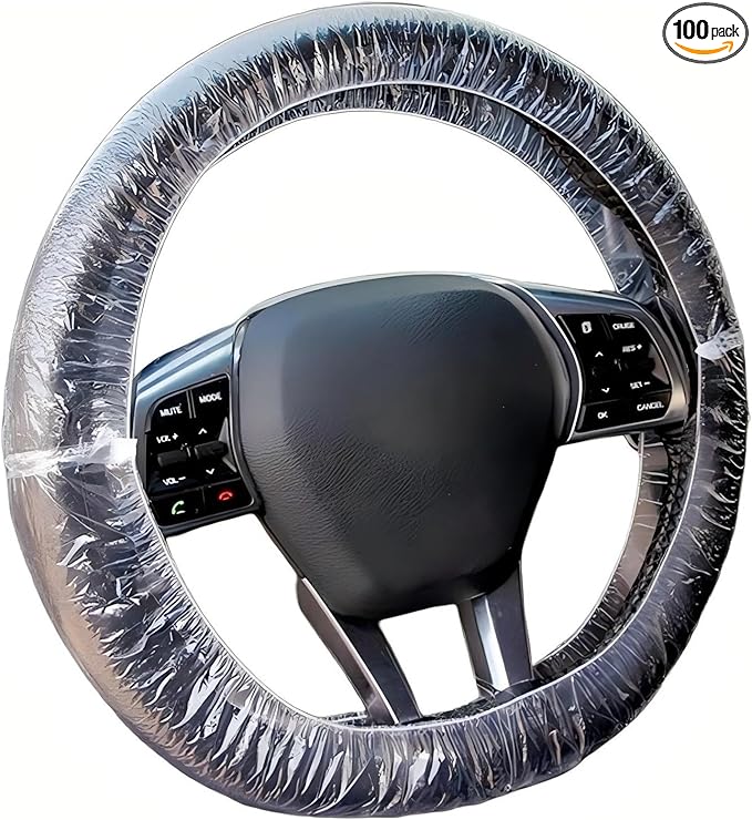 Disposable Steering Wheel Covers 100PCS PE Plastic Clear Protectors with Stretch Elastic for Scratch Prevention Universal Fit Car Interior Accessories