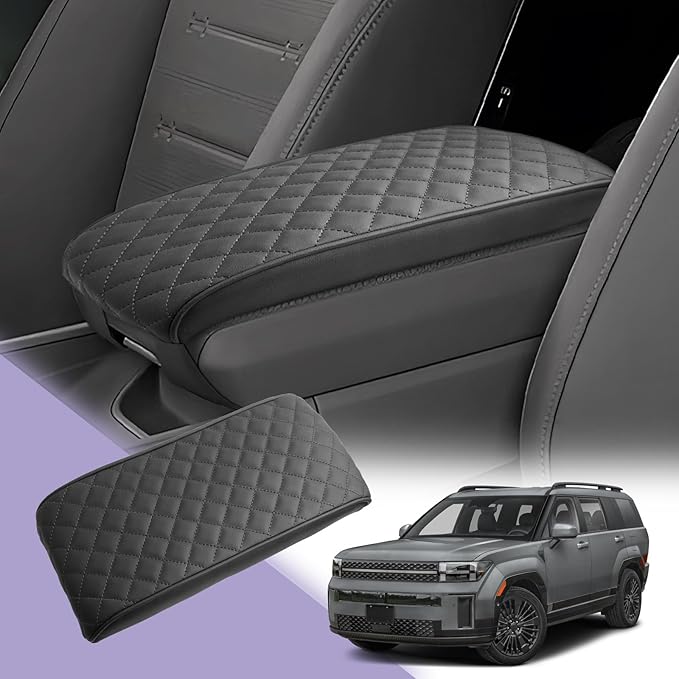 Center Console Cover Compatible with 2024 2025 2026 Hyundai Santa Fe Accessories Santa Fe Armrest Cover 2025 2026 Santa Fe SE/SEL/XRT/Limited/Calligraphy Armrest Console Cover Soft Leather (Black)