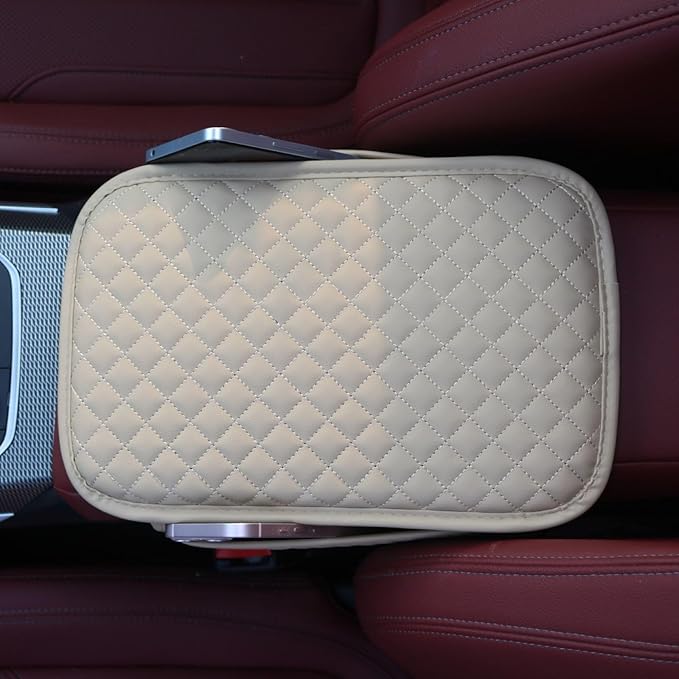 KAELTHAS Car Center Console Cushion Armrest Cover with 2 Storage Bags (Beige,Mid-Size)