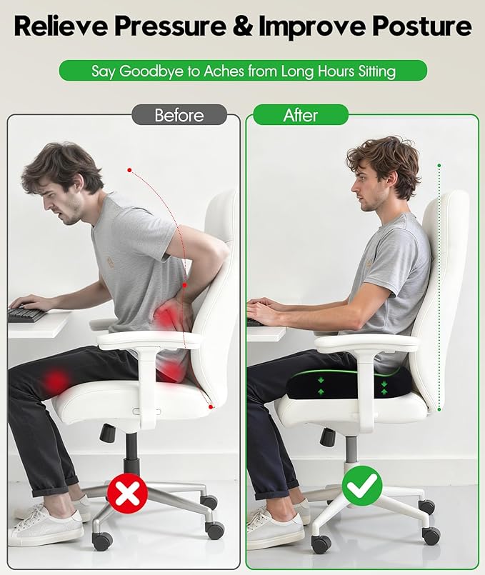 Premium Seat Cushion - Pressure Relief Cushion for Office Chair, Car, Wheelchair | Cool Gel Memory Foam for Tailbone Pain Relief | Multi-Purpose Comfort
