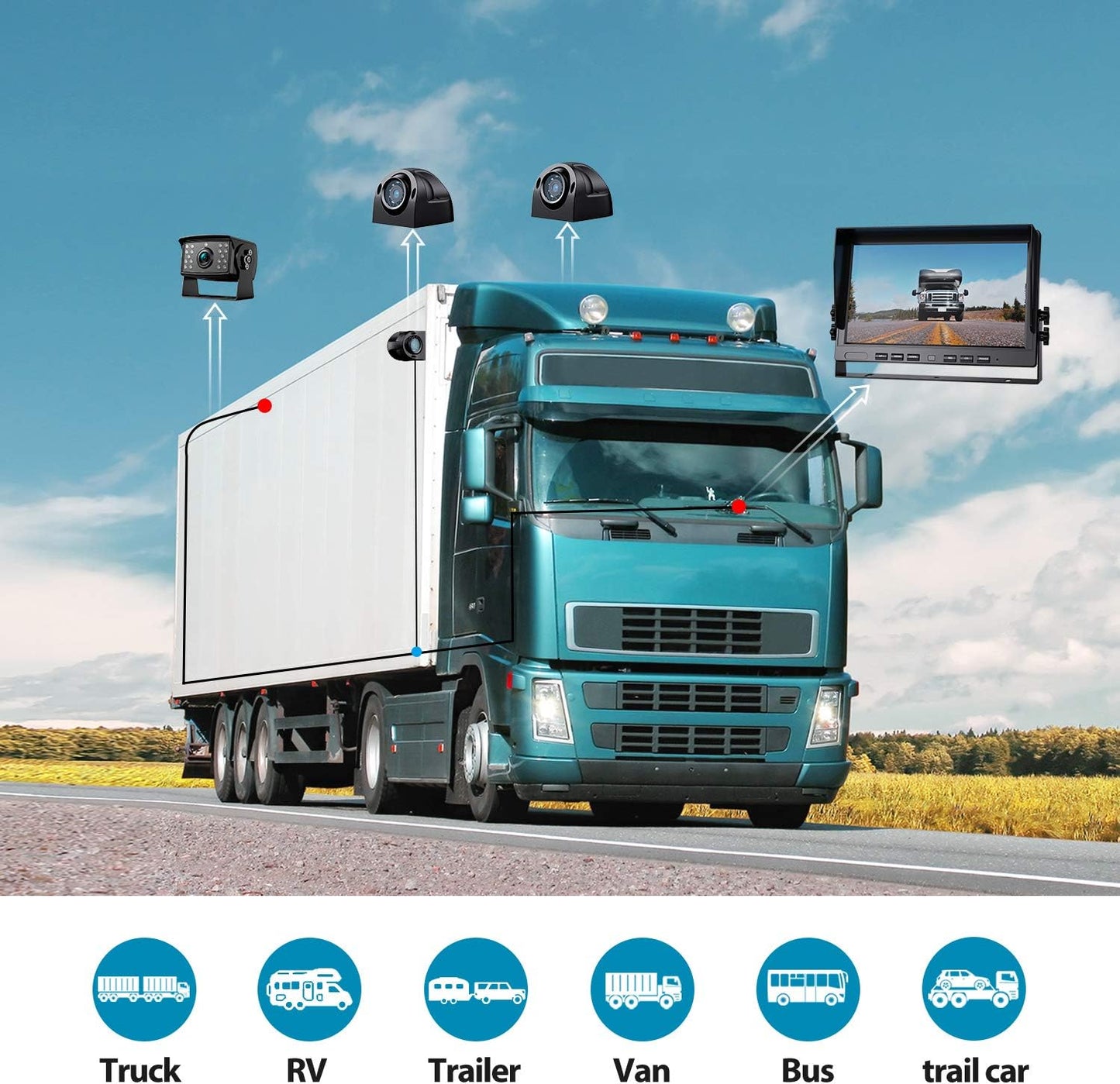 Fookoo HD 1080P 10" Wired Backup Camera System, 10" Triple Split Screen Monitor W/Recording, IP69 Waterproof Side & Rear View Cameras, 4 Channel, Parking Lines, RV/Truck/Trailer/5th Wheel (DY103)