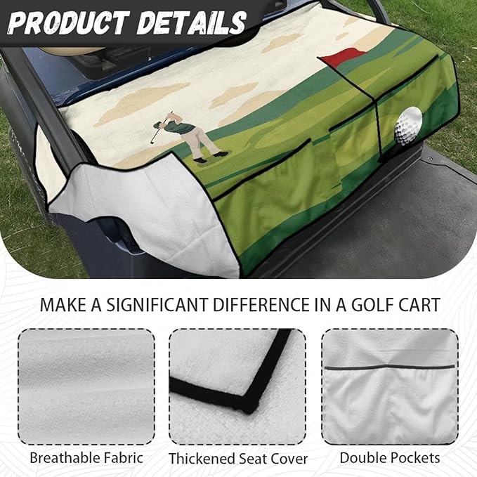 Biyejit Golf Cart Seat Covers with 4 Pockets Golf Cart Seat Towel Blanket Fits 2-Seat Golf Carts, Golf Cart Accessories