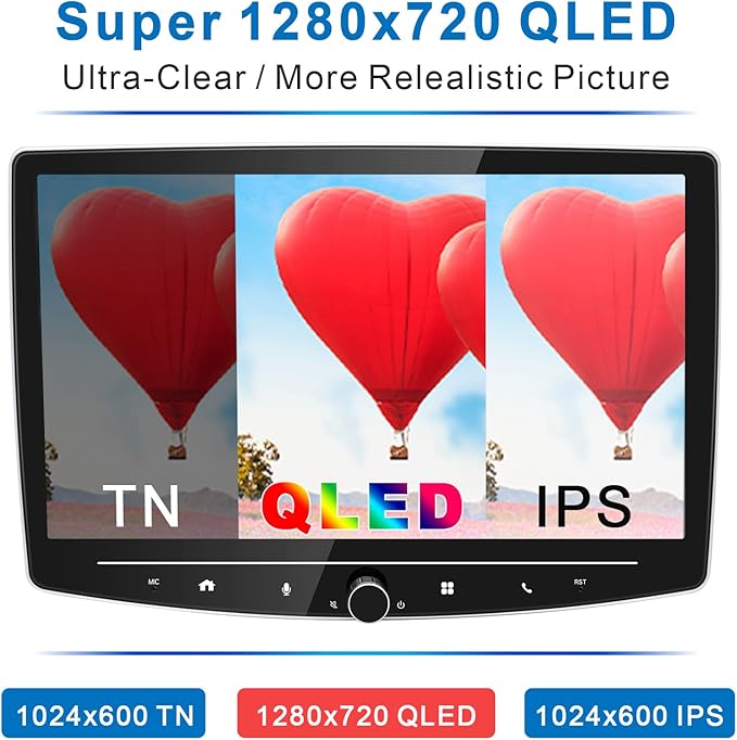 Double Din Car Stereo Wireless Apple CarPlay Android Auto,10 in Android Car Radio Head Unit with QLED Touchscreen, Bluetooth,WiFi, GPS Navigation, FM/USB/SWC/AUX/Subwoofer