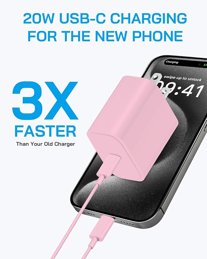 3 Pack AISNI Fast Charger Block Compatible with iPhone 17 16 15 Charger Fast Charging USB C Charger Long Type C Chargers Cord 6 FT for iP17 Air/17 Pro Max/16/15 Pro Max Series and Type C Device-Pink
