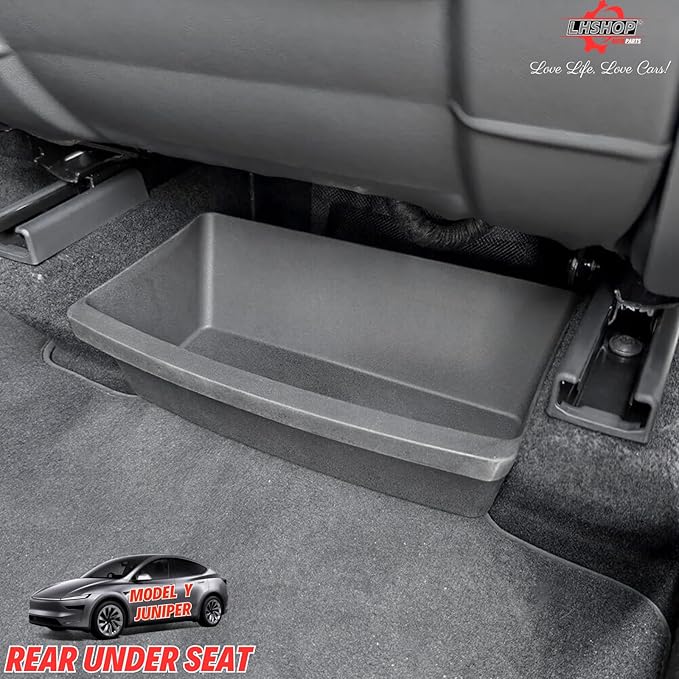 Under Seat Storage Box Compatible with 2025 2026 New Tesla Model Y Juniper Under-Seat Consoles Hidden Compartment Organizer Interior Accessories - TPE, Black (2 Pack)
