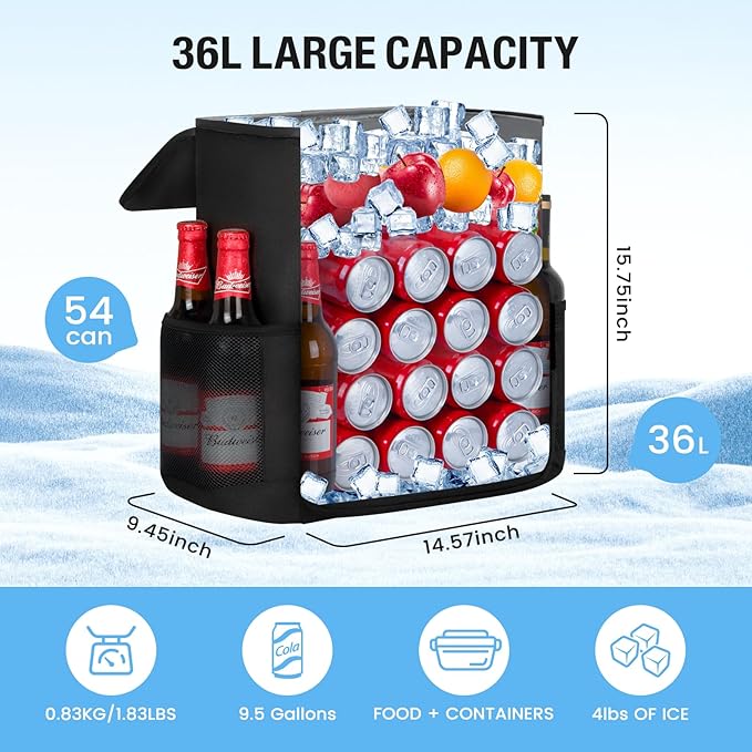 Cooler Backpack - 54 Cans Insulated Leak Proof Cooler Bag for Men & Women, Portable Picnic Camping Beach Hiking BBQ Lunch Backpack for Men and Women -Black