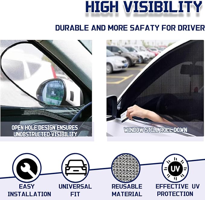 Car Front Window Shades, OUTTDID 2 Pack Side Window Sun Shades,Stretchy Mosquito Net Cover Fit Cars SUVs - Up to 31.5”x49.6”
