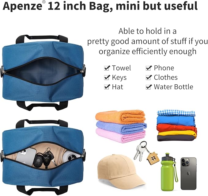 Small Gym Bag Carry On Bag - 12 in Mini Duffle Bag Lightweight for Overnight Travel - Blue