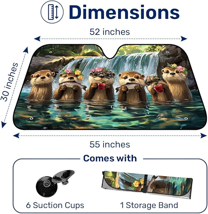 GENANY Cute Otter Windshield Sun Shade for Car SUV Truck (55x30 Inches), Sun Shade Windshield, Shades for Front Windows, Protector Blocks UV, Car Decor