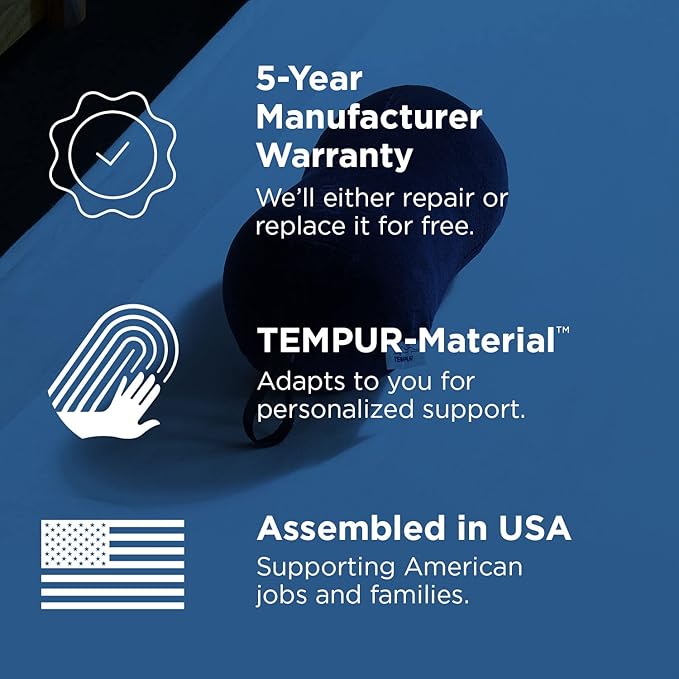 Tempur-Pedic All-Purpose Memory Foam Travel Pillow, Peanut-Shaped Lumbar Pillow for Neck and Back Pressure Relief, Navy