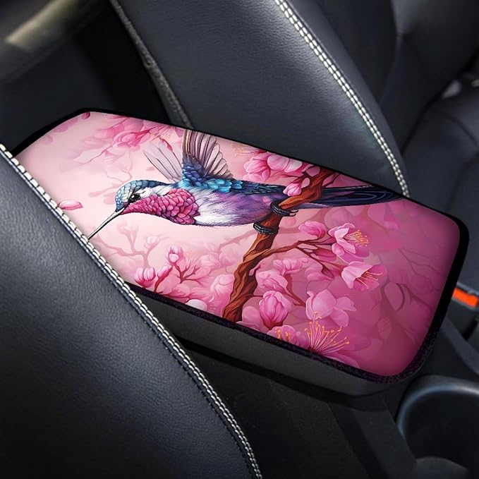 Bird Cherry Blossom Auto Arm Rest Cushion Pads Armrest Box Cover Car Arm Rest Seat Storage Box Mat Dog & Cat Paws Protector for SUV/Truck Vehicle