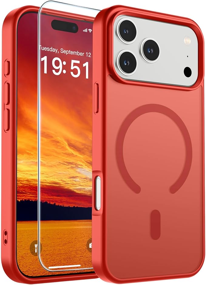 SUPFINE Magnetic for iPhone 17 Pro Max Case (Compatible with MagSafe)(Military Grade Drop Protection) Translucent Matte Shockproof with Anti-Fingerprint Phone Cover,Red