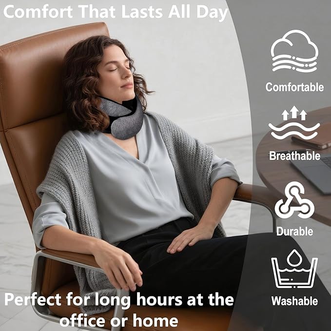 Travel Neck Pillow for Airplanes, Memory Foam with Chin Support, Ergonomic 360 Degree Cervical Support for Plane/Car/Train/Office (Dark Grey)