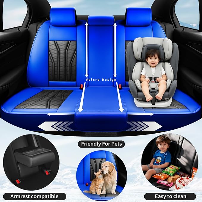Fit Tucson Car Seat Covers Compatible with Hyundai Tucson 2010-2026, Premium Leather Breathable, Wear Resistant, Airbag Compatible, All-Weather Protection & Full Coverage, Full Set Blue&Black