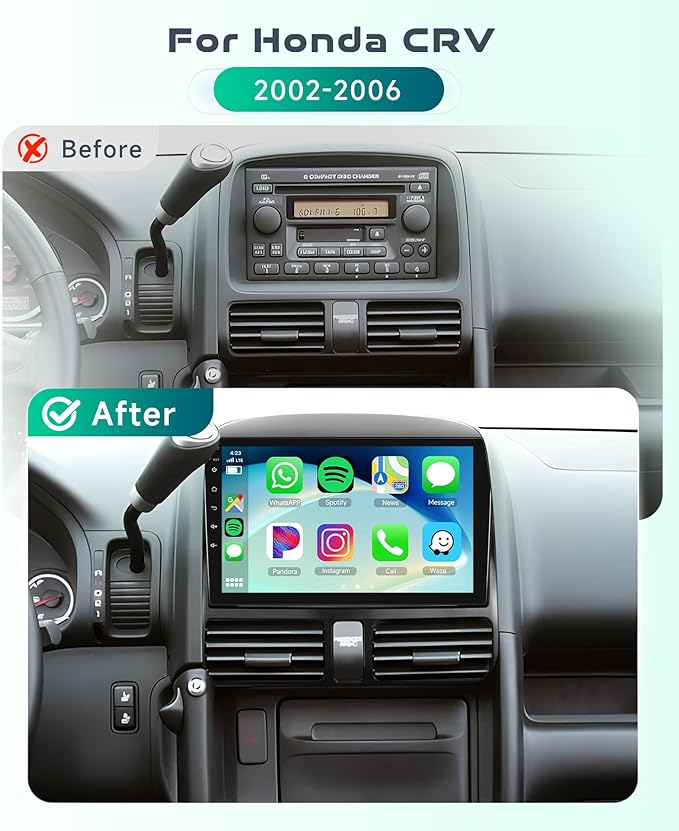 4G+64G Car Radio Stereo for Honda CRV 2002-2006 with Wireless CarPlay/Android Auto,9 Inch 1280 * 720P IPS Touch Screen Car Stereo Android 13 GPS WiFi Bluetooth 32-Band DSP HD Backup Camera