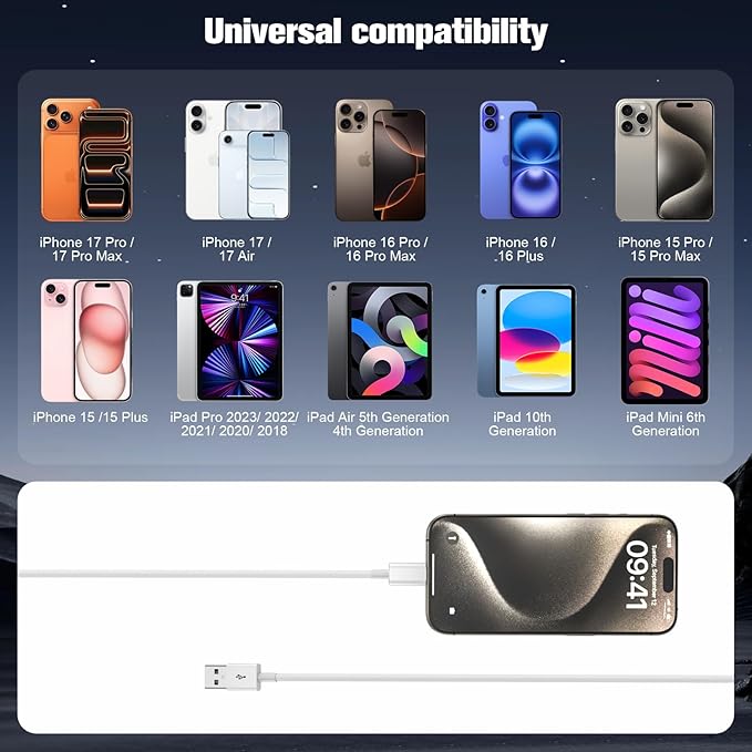 Car Carplay Cable for iPhone 16/15,iPhone16/15 Plus 16/15Pro16/15Pro Max charger ,USB A to USB C for Carplay USB C Cord, iPad USB C Cable 10th, iPad Air Car Charger Cable Cord Replacement 10FT (White)