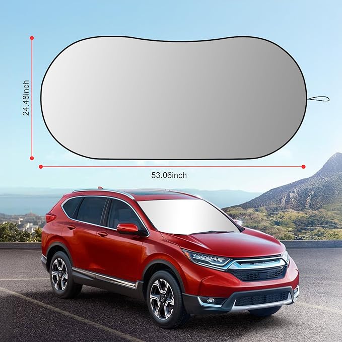 Car Windshield Sun Shade, Reflective Windshield Sunshade with Storage Pouch for UV Rays & Heat Protection, Foldable Sun Blocker Fits Sedan, SUV & Hatchback
