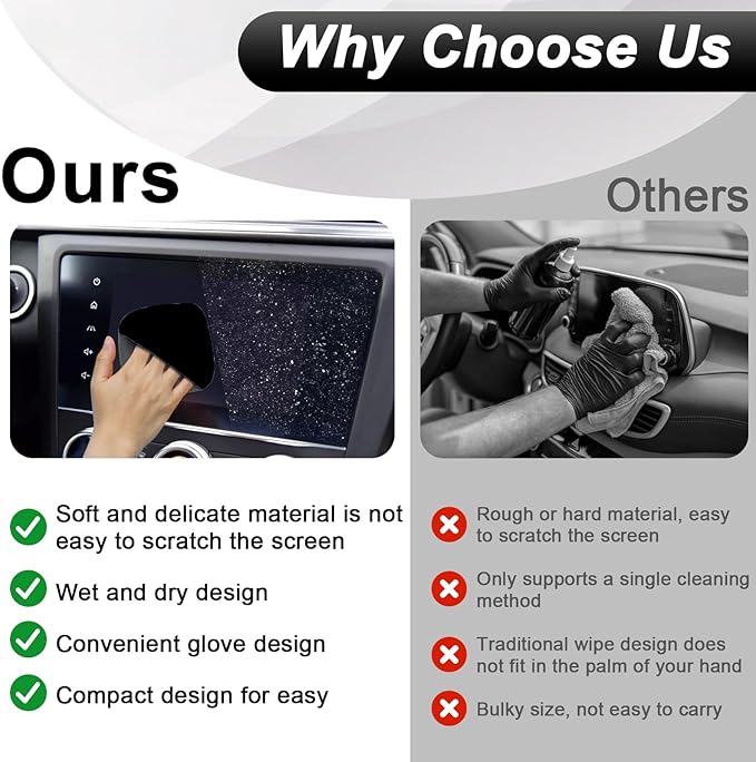 Car Screen Cleaner, 4.1''×4.1'' Microfiber Dashboard Wipes, Square Microfiber Cloth, Car Display Wipes,Vehicle Screen Cleaner Tool universal for Car Dashboard Car Display Car Interior Tools (Black)