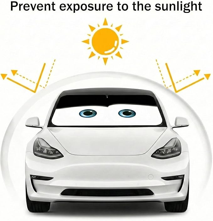 eygeufg Windshield Shade, Car Sun Shade for Front Windshield (Black, Tesla Model Y/3)