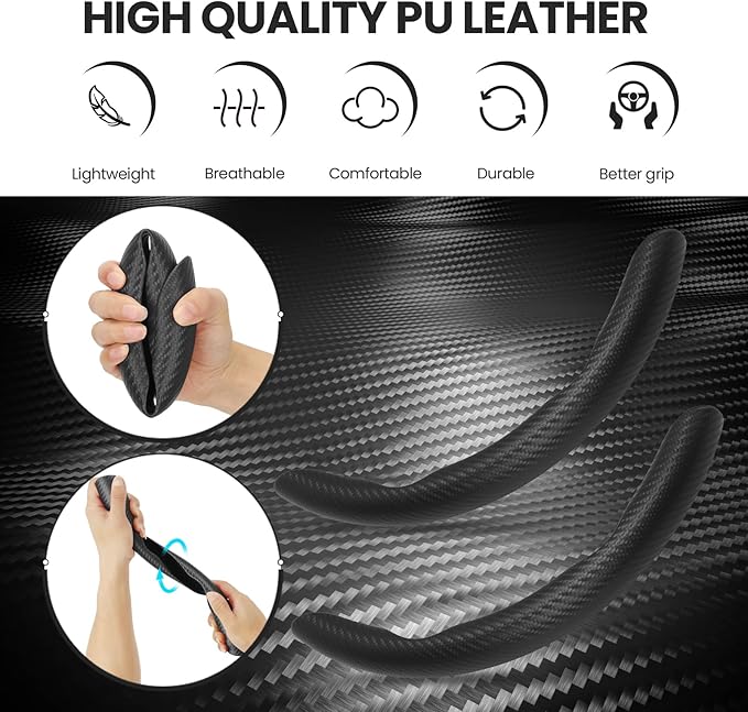 GSPSCN Universal Car Carbon Fiber Steering Wheel Cover Anti-Skid,Butterfly Steering Wheel Cover,Non-Slip Segmented Steering Wheel Protector,Fit for 99% Cars,Car Interior Accessories (Black)