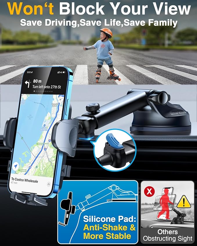YRU True Military-Grade [360° Rotation Suction] 2026 Ultimate Car Phone Holder Mount 【90+LBS Safest Strongest & Patent Certs】 Dashboard Windshield Vent for iPhone 17 16 Pro Max Samsung