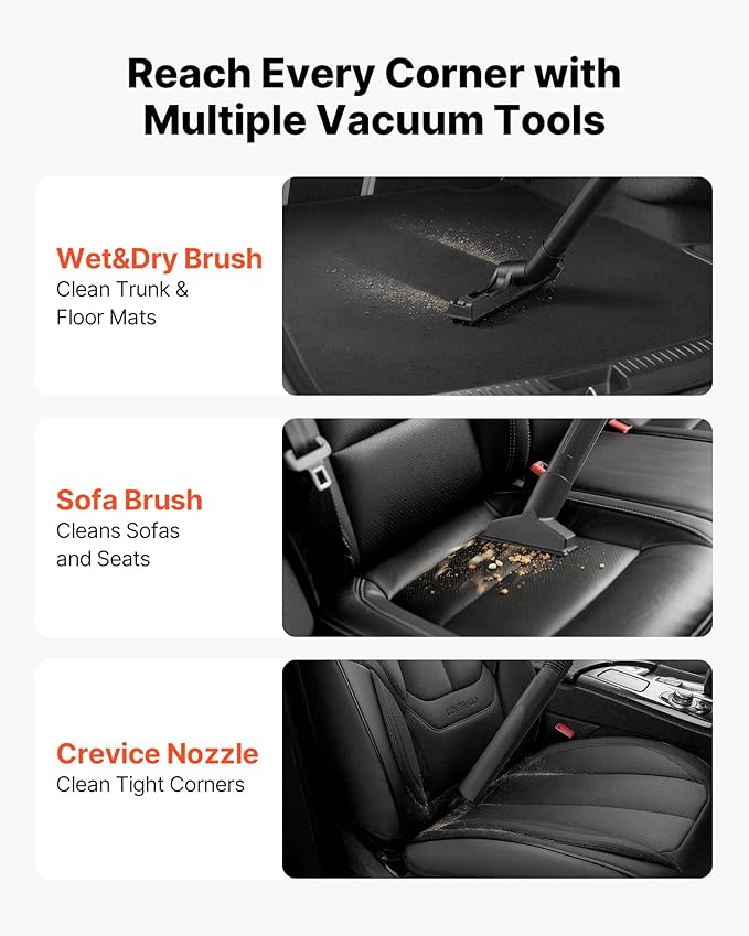 VEVOR Shop Vac, 5.8 Gallon Wet Dry Shop Vacuum, 4 Peak HP with One-Button Self-Cleaning, Dual-Filter, 900W Input Power, 1.25in x 7ft Hose, 9.8ft Cord, Metal Tank for Jobsite, Workshop, Garage, Home