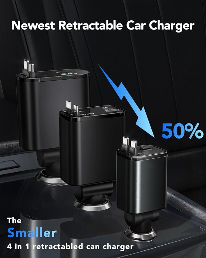 84W Upgraded Retractable Car Charger Adapter for iPhone 17,4 in 1 Fast Charging Car Phone Charger,USB C Car Truck Accessories,Road Trip Essentials Gift for Men for iPhone 17/16/15,Galaxy S26,Pixel 10