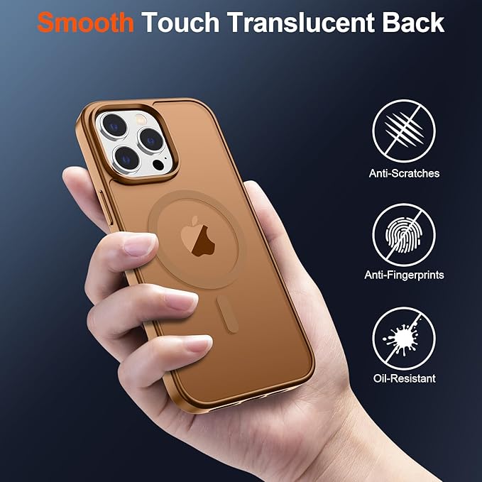 SUPFINE Magnetic for iPhone 14 Pro Max Case (Compatible with MagSafe) (Military Grade Drop Protection) Slim Translucent Shockproof with Anti-Fingerprint Phone Case,Brown