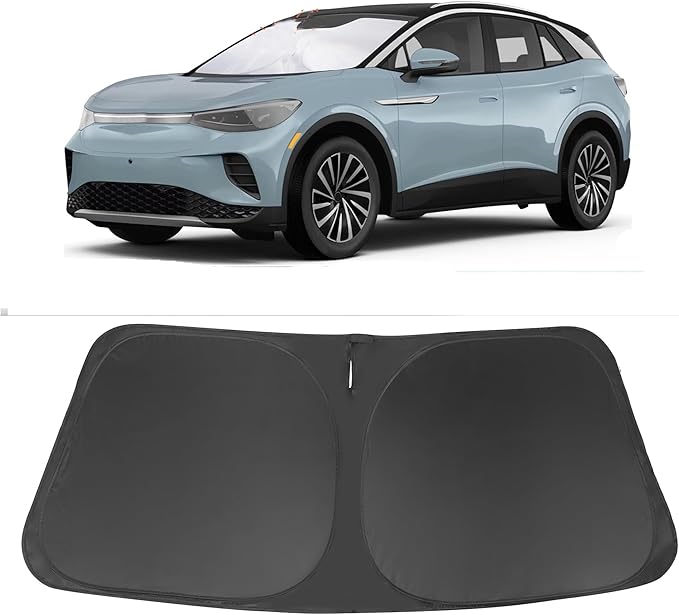 Windshield Sun Shade Custom Fit for 2021 2022 2023 2024 2025 2026 Volkswagen VW ID.4 Accessories Foldable Sunshade Sun Blocker Protect Car from Sun Rays & Heat Damage Keep Car Cooler