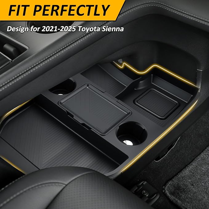 Falafa Center Console Organizer Compatible with 2025 2026 Toyota Sienna with Cup Holder, Soft Silicone Lower Center Console Tray Storage Box for 2021-2026 Toyota Sienna